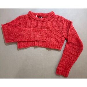 Cheap‎ Monday Sweater Womens S Red Crochet Pullover Long Sleeve Cropped.